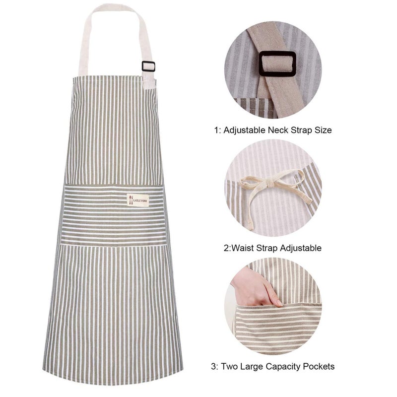 Lofekea Aprons 2 Pack Adjustable Bib Aprons with 2 Pockets Cotton Linen Cooking Kitchen Chef Apron for Women and Men - Image 2